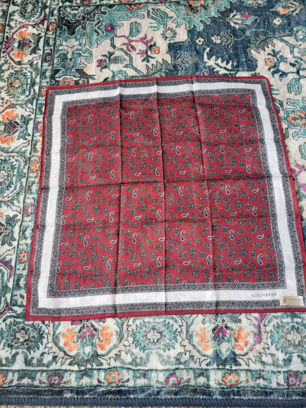 Austin Reed Red Paisley Silk Pocket Square